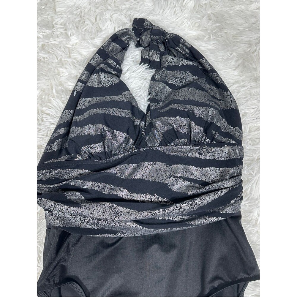 Magicsuit Woman Swimsuit Size 10 Black Silver Metallic Yves One-Piece Halter - Picture 6 of 11